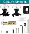 Five Pack Glass Door Knobs With Flat Black Rosettes For Privacy, Interior Door Hardware for Bath and Bedroom components displayed