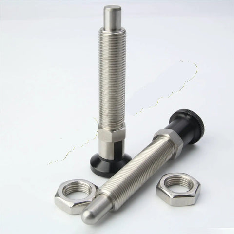 Dead Nuts Accurate M16 Stainless Steel Indexing Plunger Bolt With Nut for CNC woodworking assembly, featuring retractable design.