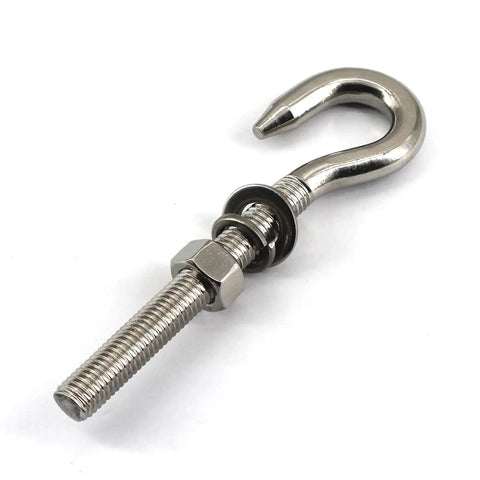 12 Piece M6 Stainless Steel Eye Bolts Kit With Nuts And Washers, Long Shank Threaded Rod Round Hook Eyelets For Indoor And Outdoor Use, Rust Resistant Fasteners Built To Last For Heavy Duty Jobs, close-up