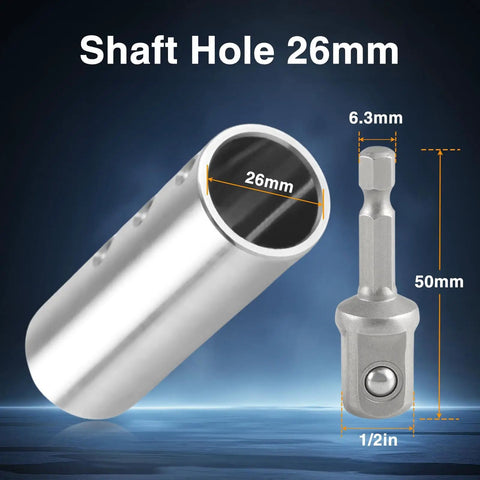 Upgraded Stainless Steel Trailer Jack Electric Drill Adapter With One Half Inch Socket Bit Dimensions and Size Illustration