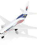 Malaysia 1/400 Scale Airplane Model Kit, Alloy Body With Plastic Base, No Assembly Required; side view of detailed plastic plane model