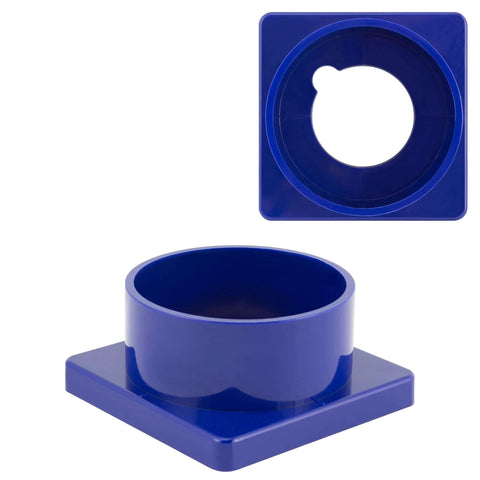 Blue plastic water-delivery system for 1-3/8 in diamond hole saw, square base with circular sleeve