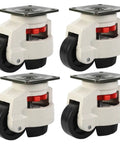 Hella Rugged Set Of Four Heavy Duty Leveling Swivel Casters With Extra Strong Steel Plate Mount for smooth workbench rolling, close-up view.
