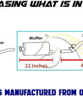 Diagram of exhaust muffler tail pipe for Jeep Wrangler 2000-2006 4.0L direct fit with dimensions