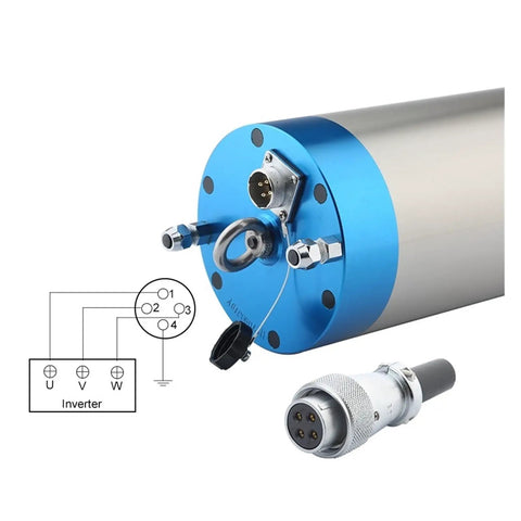 Stone Water Cooled Spindle Motor 5.5KW With Four Ceramic Ball Bearings D125mm For CNC Machines ER32, connector and wiring diagram