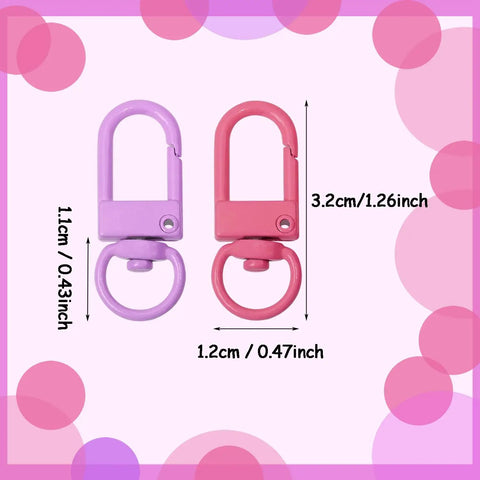 Forty Five Piece Rock Solid Metal Lobster Claw Clamps With Dope Mixed Color Combo Three Two Millimeter Slick Swivel Snap Hooks showing pink and purple clamps 3.2cm x 1.2cm for DIY projects.