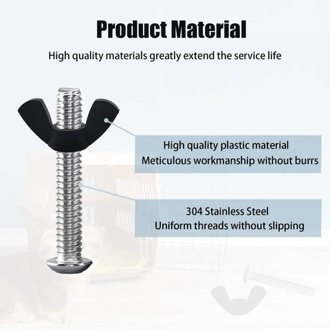Hardcore M6 Dog Crate Screws With 12 Replacement Stainless Steel Bolts And Quick Grip Wing Nuts For Pet Carriers close-up of bolt materials