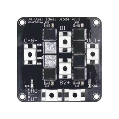 Heavy Hitting 75V 100A Ideal Diode Controller And Battery Isolation Control Board, 75mm, for solar arrays and electric rigs.