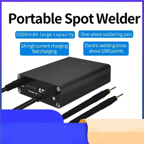 9-Speed DIY Spot Welder Handheld Portable Mini Welding Pen for Nickel Strip next to main unit showcasing features