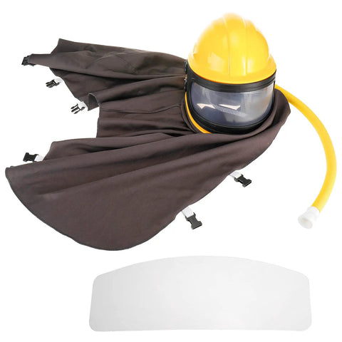 Sandblast Helmet With Air Supplied Hood And Protective Cloak For Sandblasting Safety Work Durable ABS Construction