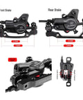Hella Smooth Hydraulic Disc Brake Kit For Ebikes And Mountain Bikes With Top Shelf Aluminum Build Badass Piston Power Off System Fits 160 Mm Rotors Black Finish showing front and rear brakes with measurements.