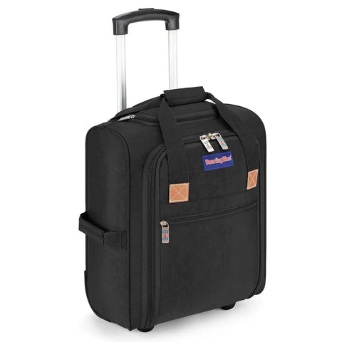 Underseat Rolling Travel Bag 17 x 13 x 8 Inches Personal Item Fits Spirit Frontier American And More Major Airlines, black duffel style.