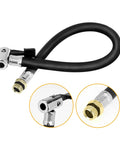 Super Tough Durable Flexible Rubber Tire Inflation Pump Hose Extension Tube One Quarter Inch Thread Connector Air Inflator Car Tire Balloon Pump Gauge For Home Garage Travel Auto Repair And Party Uses Easy Grip Always Ready Setup black rubber hose with metal quarter-inch threaded connector