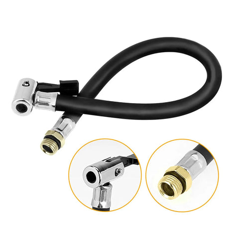 Super Tough Durable Flexible Rubber Tire Inflation Pump Hose Extension Tube One Quarter Inch Thread Connector Air Inflator Car Tire Balloon Pump Gauge For Home Garage Travel Auto Repair And Party Uses Easy Grip Always Ready Setup black rubber hose with metal quarter-inch threaded connector