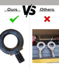 Comparison of 12.9 Heavy Duty Lifting Eyebolt For Trucks And Trailers Beefy 6 Ton vs generic eyebolts, showing differences in quality and finish.