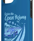 Drive The Open Highway Sail The Open Sea Illustration Phone Case For Adventure Junkies Who Live For Road Trips And Ocean Voyages, Car Lover Vibe With Sailboat And Sports Car Motif