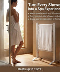 Woman using Six Bar Electric Heated Towel Rack for Bathroom with Wall Mount or Freestanding Design, Plug-In Towel Dryer, Spa-Warm 6 Bar