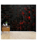 Dope Removable 3D Design Wallpaper For Bedroom And Living Room, Abstract Futuristic Cubes Wall Art with red accents