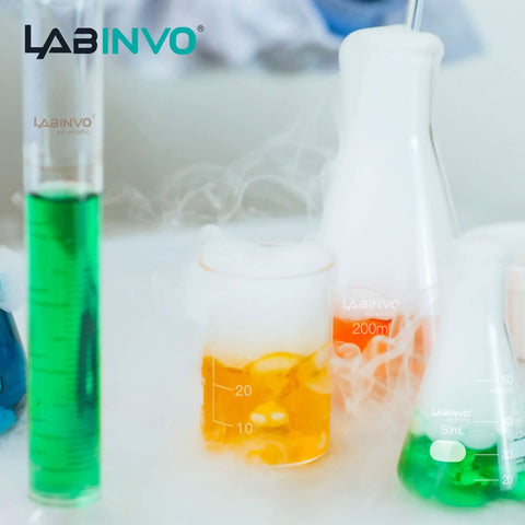 Six Piece 200ml Glass Beaker Set With White Enamel Graduations From 50ml To 200ml In 25ml Increments used in a lab setting