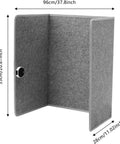 Folded grey under-desk foot warmer with soft blanket for office and home, dimensions 96x28x53cm, side view.