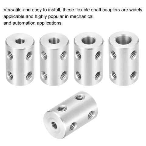 Beefy Steel Shaft Coupler For Motors And 3D Printers 4mm To 10mm, 22mm Long 16mm Diameter Encoder Joint, Heavy Duty DIY Connector Reducing Shock And Noise, Includes 8 M4 Screws, 2 Pieces, silver