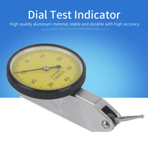 Dial Test Indicator Kit 0.01mm Precision Lever Dial Gauge with Aluminum Case High Visibility Yellow Scale 360 Degree Rotating Bezel