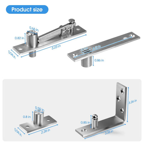 Badass Pivot Hinges For Hidden Doors And Bookcases Heavy Duty Stainless Steel Hardware with size dimensions displayed.