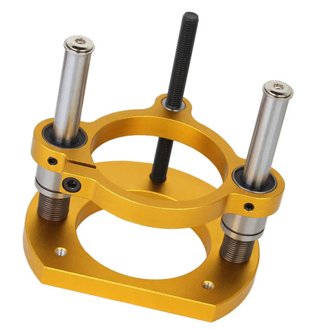 Adjustable Router Lift For 63.5-65mm Diameter Universal Trimming Machines In Aluminum Alloy Under-Table Base Clamping Lifting System With Slick Height Adjustment And Gold Finish, gold aluminum base