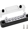 Heavy Duty 12V Power Distribution Block With Nickel Plated Brass Busbar And Tough Abs Base, 4.2 Inch size, includes M5 studs and M4 terminals.