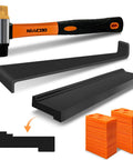 Universal Floor Installation Kit For Laminate And Vinyl Flooring With Tapping Block Double Sided Notches Pull Bar 40 Floor Spacers Rubber Mallet And Gap Spacers For Tight Seams And Uniform Gaps Do It Yourself Ready showing mallet, pull bar, spacers, and tapping block.