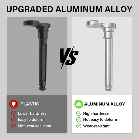 Comparison of plastic vs. upgraded aluminum alloy hinge pin for Toyota Tundra Fuel Tank Repair Kit, highlighting durability.