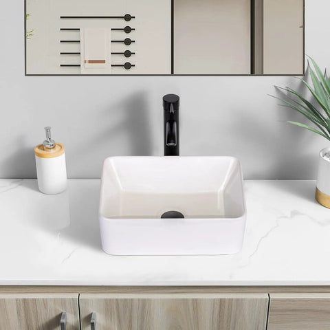 Totally Sleek Ceramic Vessel Sink For Bathrooms Rectangular Above Counter Bowl 16 X 12 Inches White Porcelain on marble top