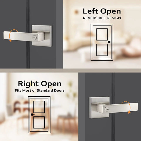 Six Pack Satin Nickel Lever Door Handles Set for Privacy Lock Heavy Duty Interior Door Hardware Left or Right Handed Levers