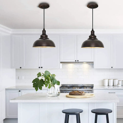Two Pack Bronze Pendant Lights For Kitchen Island Industrial Adjustable Hanging Barn Light Fixtures with Oil Rubbed Bronze Finish
