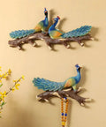 Wall Mounted Double Coat Hooks Straight Up Durable Bathrobe Hanger Space Saving Key Holder featuring peacock design and branch shape.