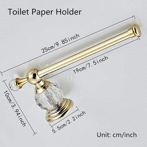 Crystal Gold Toilet Paper Holder For Modern Bathrooms Wall Mounted Zinc Alloy Tissue Hanger with measurements