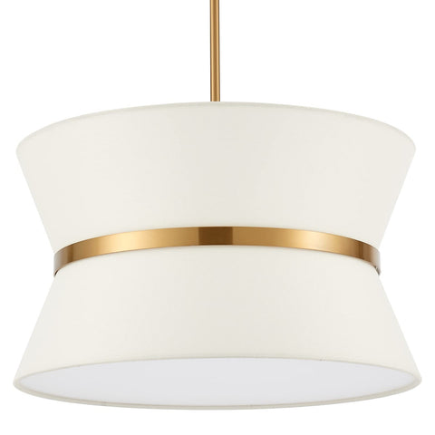 Slick Modern Pendant Chandelier With Off White Fabric Shade And Brass Finish Adjustable Hanging Light For Kitchen Island