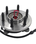 Front view of the Front Wheel Bearing And Hub Assembly For Ford F 150 4WD 2005 2008 Heritage 2004 Lobo 2005 2008 Lincoln Mark LT 2006 2008 6 Lug With ABS Replacement Premium Quality Fit For Tough Trucks, showing 6-lug design and ABS wire.