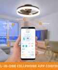 Smartphone controlling 20 Inch Modern Bladeless Ceiling Fan With Lights Remote Control 6 Speeds 3 Color Options Dope Geometric Design Black Low Profile Flush Mount Ceiling Fan For Kitchen Bedroom Living Room