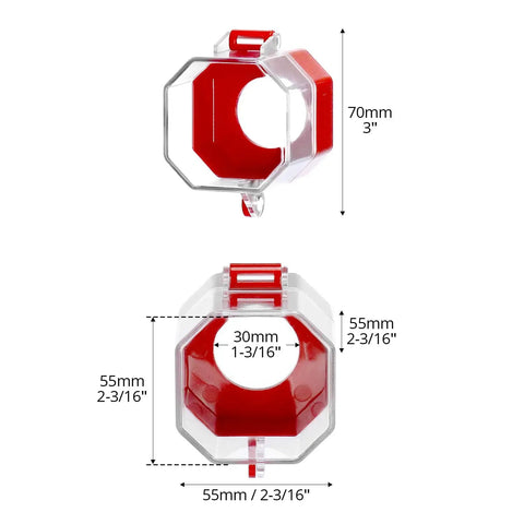 Emergency Stop Button Cover 8 Pack Clear Lockout Guard Prevents Accidental Activation For Stop Buttons Toggle Switches And Push Button Switches Anti UV Insulating Plastic For Workshops And Control Panels dimensions shown