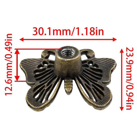 Close-up of Butterfly Drawer Handles Set Zinc Alloy Bronze Colored 12 Pcs Decorative Knobs showing dimensions 30.1mm by 23.9mm