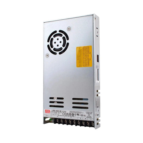 Rock Solid 350W Switching Power Supply 36V 9.7A Enclosed Industrial Adapter rear view with vents and label