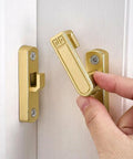 Adjustable Flip Gate Latch Lock For Sliding Barn Doors Heavy Duty Zinc Alloy Build shown in glossy gold finish during operation.