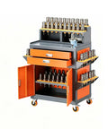 Heavy Duty Steel Workbench Featuring Lockable Drawers And Mobile Cart Base For Garage Or Workshop Storage Multi Tier Tool Station Built Tough For Daily Grind with drawer storage and tools.