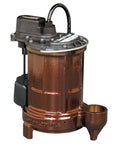 Vertical Magnetic Float Submersible Sump Pump 1/3 HP Cast Iron with 25 Feet Cord, shown with vortex impeller and discharge