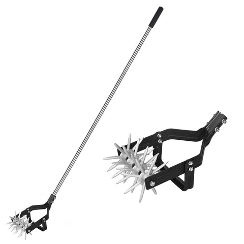 Garden Rotary Cultivator With 67 Inch Adjustable Handle And Durable Star Tines A 2 In 1 Weeding And Tilling Hand Tiller with aluminum frame.