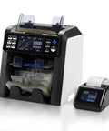 IMC23 Cash Counter Machine With Mixed Denominations, external display and printer, black and white design