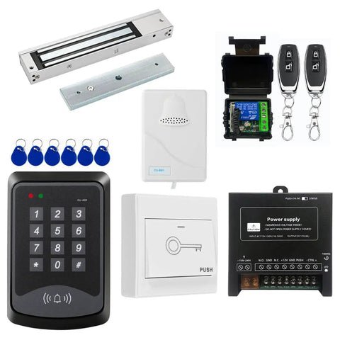 Door Access Control System With RFID Keypad And Remote Pro Grade 600Lb Magnetic Door Lock Kit With Exit Button And Doorbell Chime