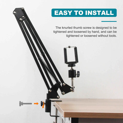15 Piece M5 X 12mm Black Steel Knurled Thumb Screws With Shoulder Grip Knobs used in a flexible mount for easy installation on workspace.