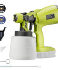 Cordless HVLP Paint Sprayer With 200W Brushless Motor And Roomy Cup, includes nozzle and cleaning accessories for easy use.